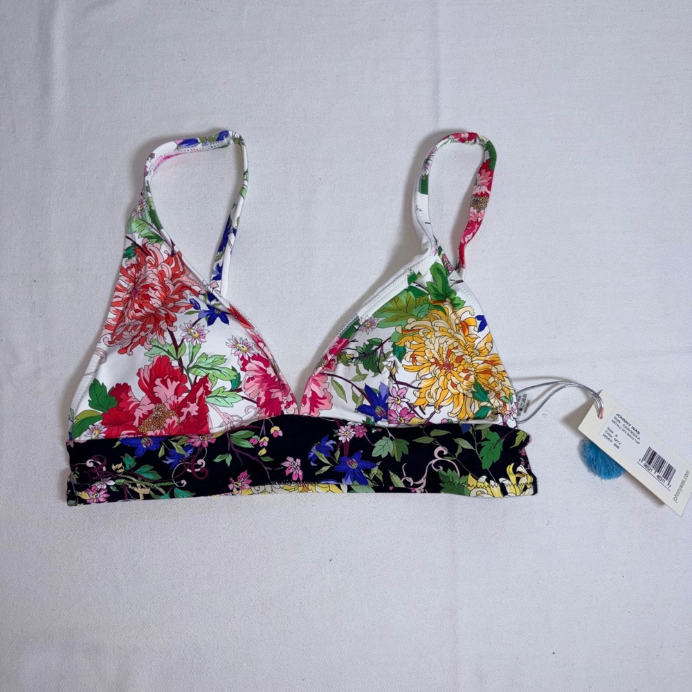 Johnny Was Metalli Mix Bikini Top Small Multi Floral New Triangle Adjustable
